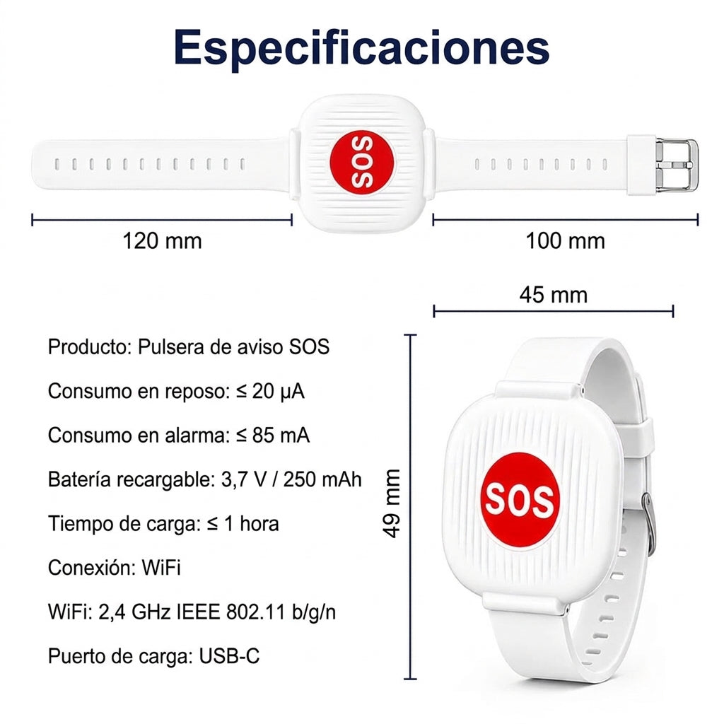 Especificaciones de la pulsera Vitae SOS
