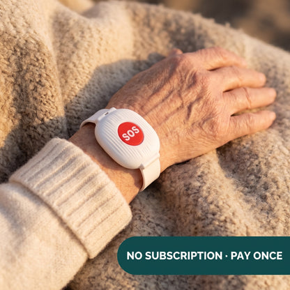 Vitae SOS bracelet on the wrist. No fees, pay once
